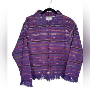 NEW Silver Stream Plum Purple Fringed Textured Bohemian Fall Cotton Jacket Small